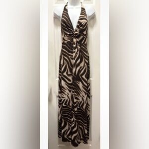 New York & Company Brown Zebra Print Maxi Dress